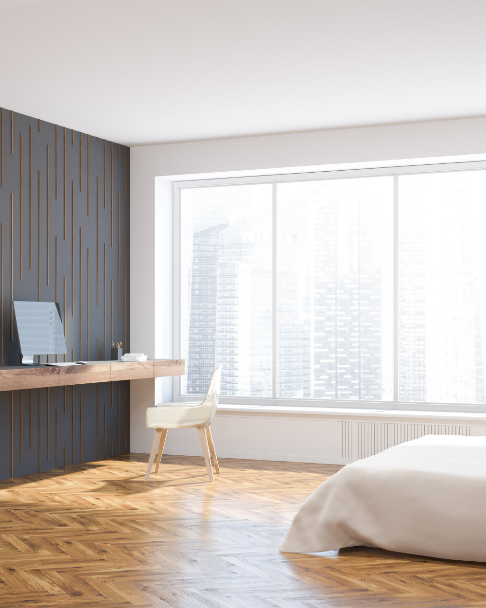 Home office set up inside a shared bedroom