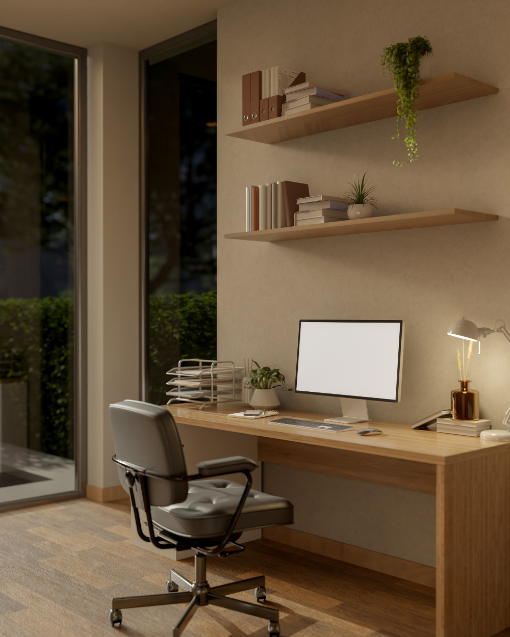 Home office working from a shared living room corner
