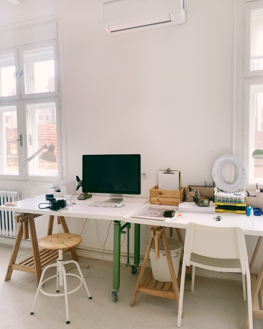 Home office setup sharing a room