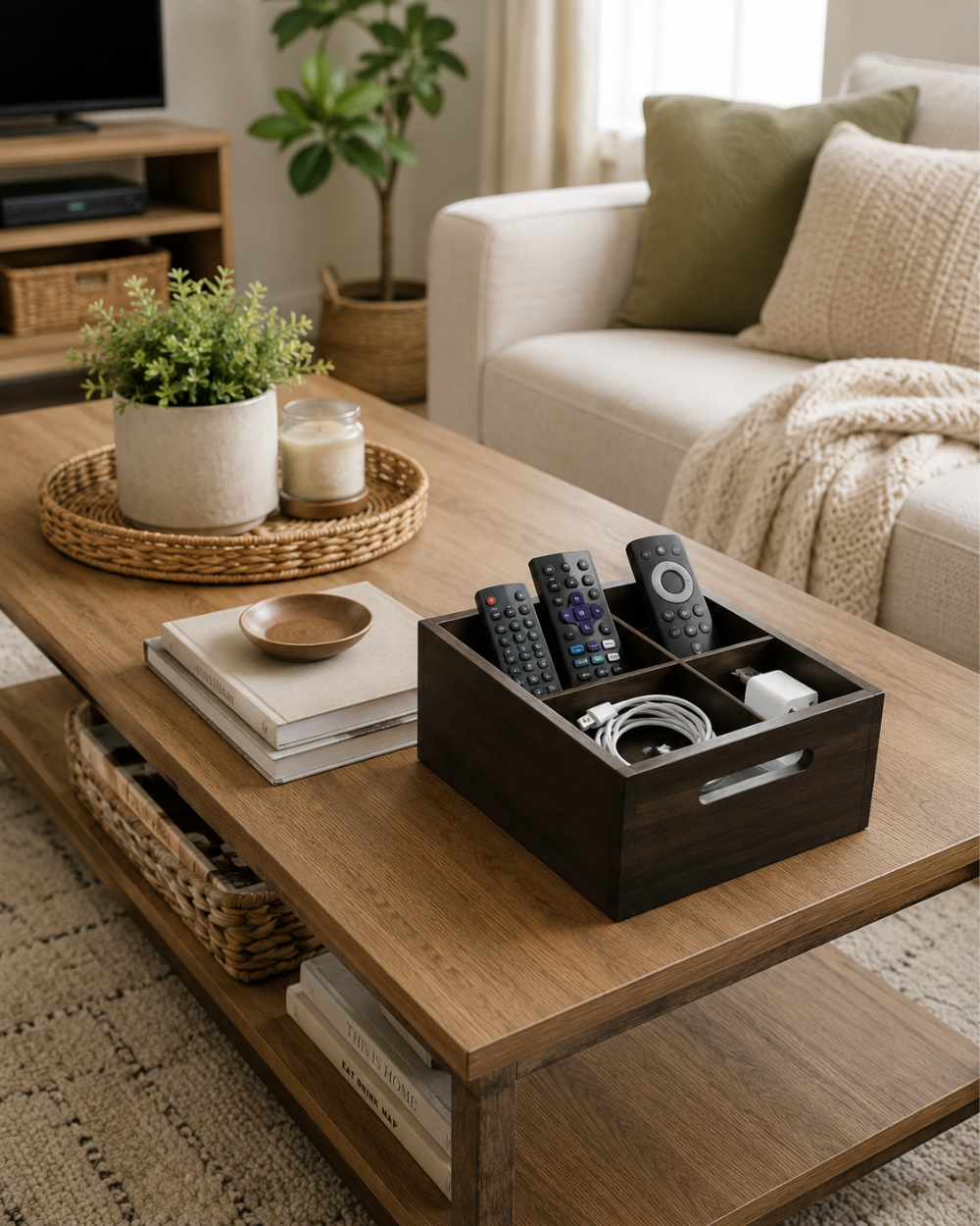Small storage wins for remotes and cords