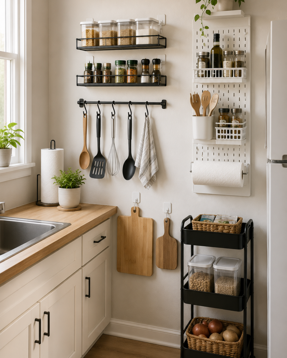 Rental-friendly kitchen storage